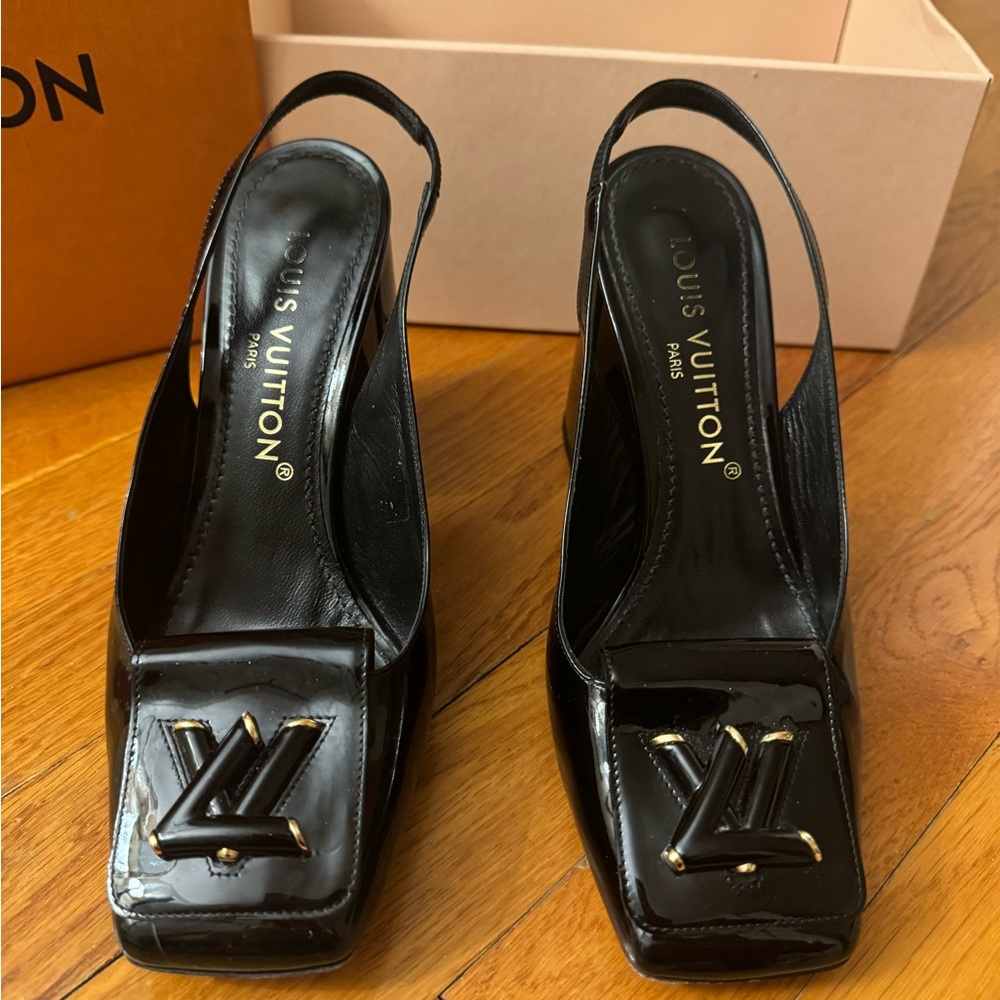 Louis Vuitton Black Patent Slingback Heels